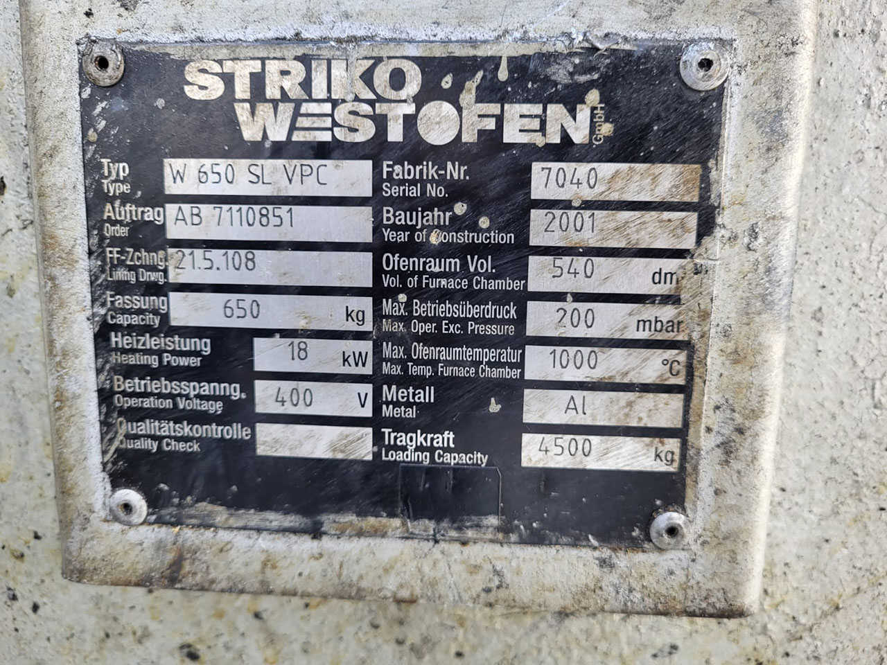 StrikoWestofen W 650 SL ProDos adagoló kemence O1749, használt